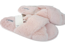 Splendid Fluffy Slippers Women's Size M/L Criss Cross Slip-On PInk Lounge Cozy