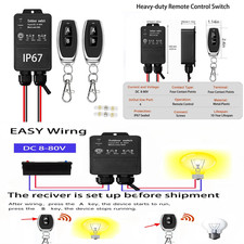12V Remote Control Switch. IP67 Waterproof DC8-80V 30A Relay Wireless Switch wit