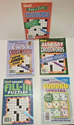 Lot of 5 Crossword Puzzles Sudoku & Fill-In Paperback Puzzle Books Unworked #48