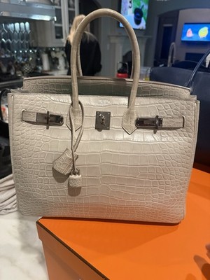 HERMES Crocodile Alligator 35 Birkin Bag Silver Hardware!
