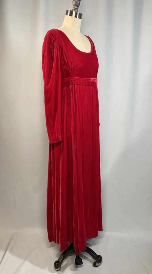 Vestido Estilo Bridgerton De Colección TALLA PEQUEÑA Rojo Terciopelo Cintura Imperio Hecho a Mano Años 60 70 Foto 4 de 4