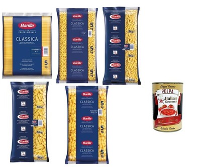 Barilla Gastronomie Pasta Mix 5x5kg Spaghetti Fusilli Penne Maccheroni +Polpa