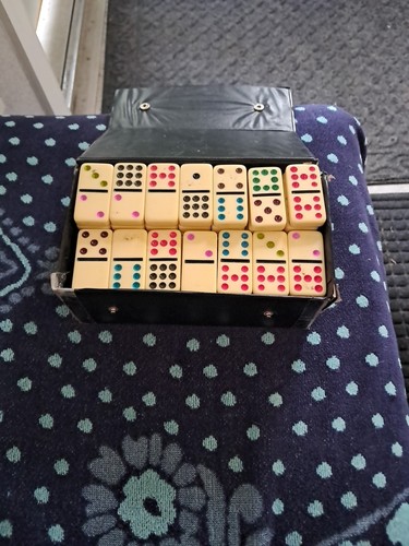 Vintage Double 12 Dominoes, Cardinal Full 91 Piece Set Jumbo Color Dots w/Case