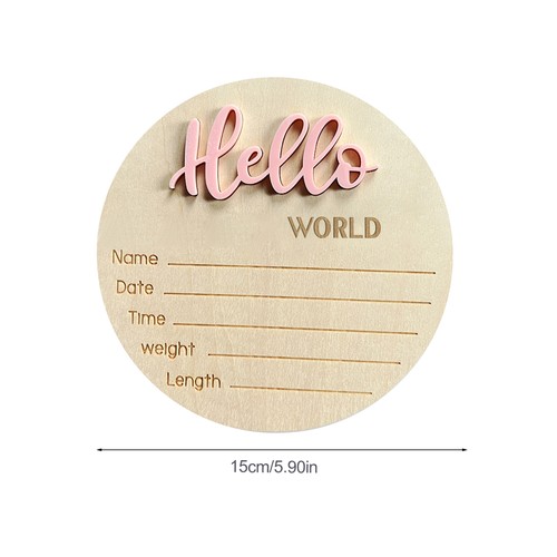 Wooden Baby Announcement Sign Welcome Plaque Round For Birth Baby Sign - Picture 3 of 16