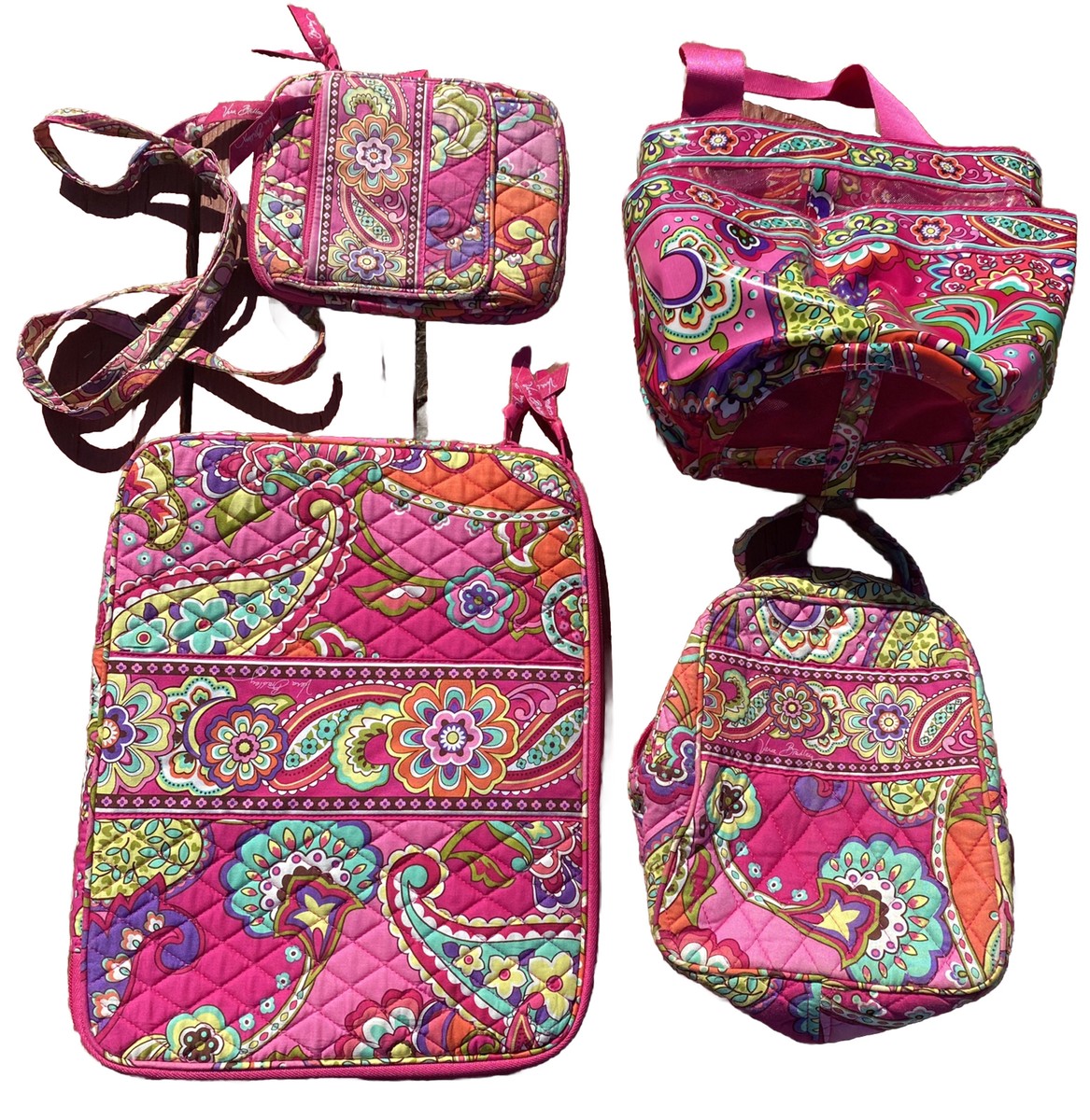 4pc Vera Bradley Pink Swirls shower cady Laptop Protector Lunch Bag  Crossbody VG