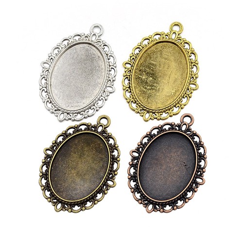 20pcs Tibetan Zinc Alloy Oval Photo Pendant Setting Bezels Blanks 25x18mm Tray - Picture 1 of 2