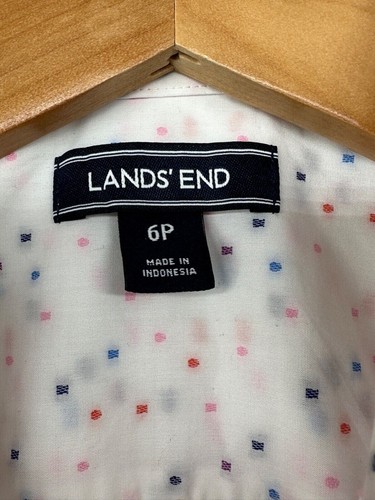 Lands End Womens Top Sz 6 Petite Slvls Button Shirt White Confetti Dots Classic - Picture 4 of 10