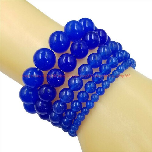 Fashion 6/8/10/12mm Blue Jade Round Gemstone Beads Bracelet 7.5 AAA++ - Picture 2 of 16