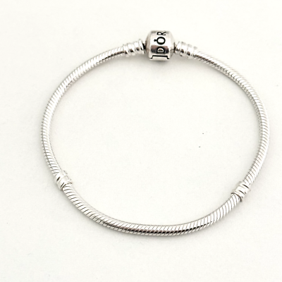 Pandora 925 Sterling Silver Moments Snake Chain Barrel Clasp Charm