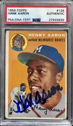 Hank Henry Aaron Braves 1954 Topps RC Rookie Card Signed PSA Auto Autograph
