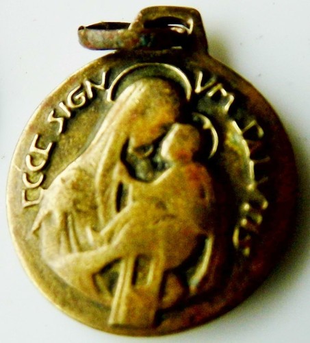 Mid Century Modern Bronze Holy Medal Ecce Signum Salutis Mother of Sorrows Py - Picture 6 of 6