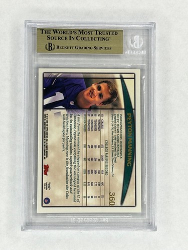1998 Topps Peyton Manning Rookie Karte #360 BGS 9,5 (9,5/9,5/9,5/10) Neuwertig Plus RC - Bild 3 von 3