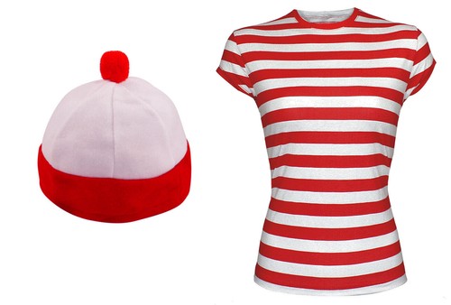 Men's Red & White Strips T-Shirt Kit Costume Stag Do Fancy Hat With Nerd Glass - Picture 4 of 5