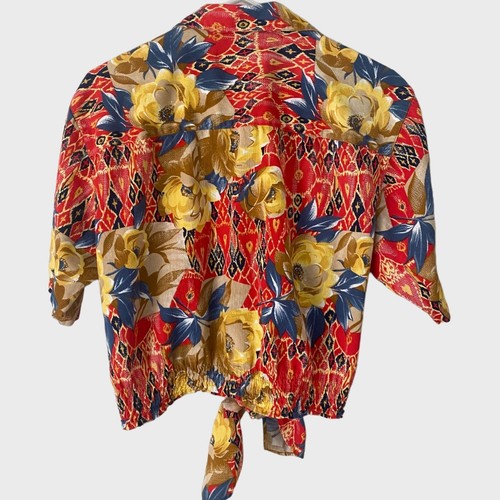 Vintage Perry Ellis Cropped Tie-Front Hawaiian Button-Up Shirt Womens Size Large - Picture 4 of 12