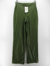 Zara Pants Women XS Green Faux Leather Wide Leg Trousers High Rise Modern NEW
