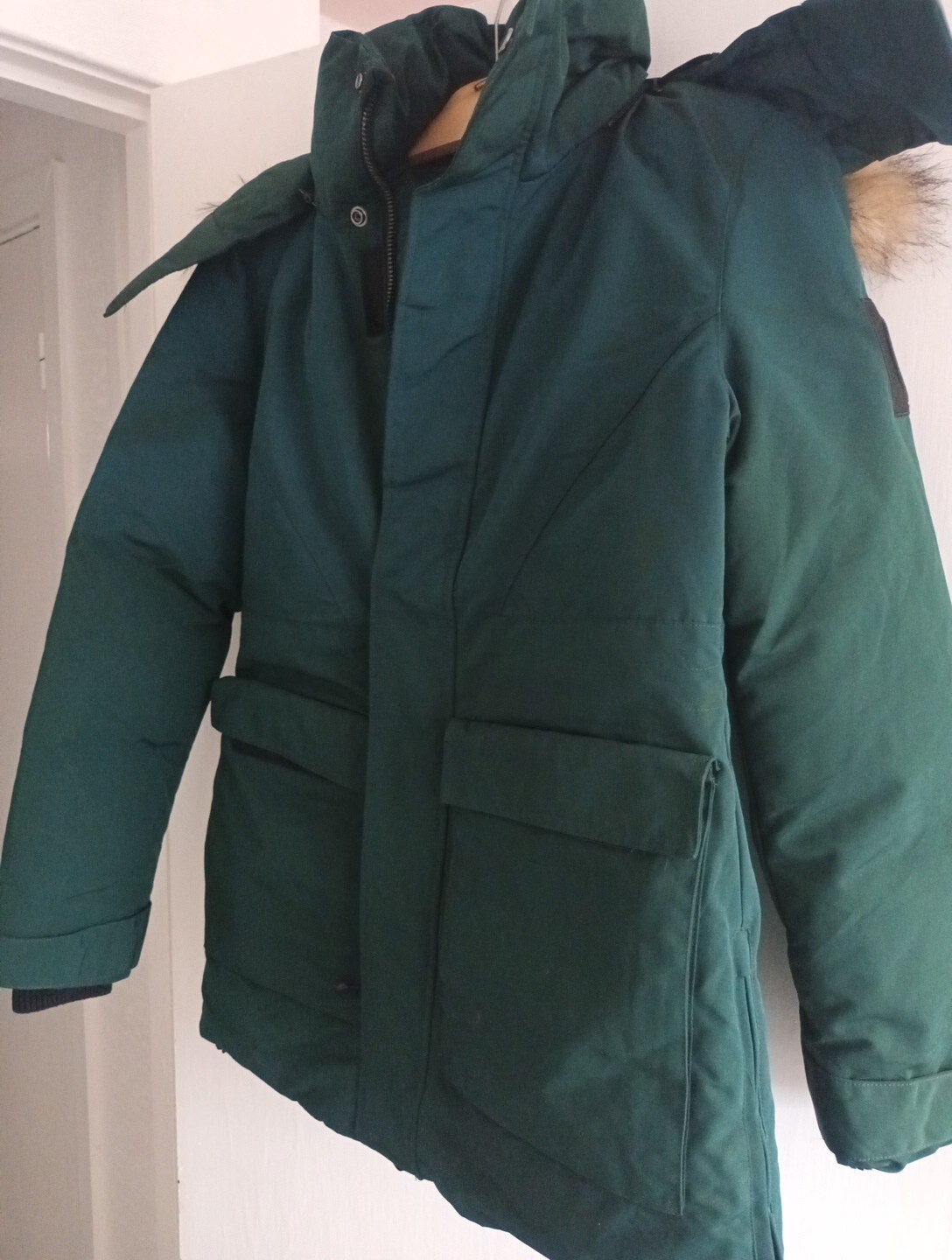 Ladies Green Parka With Removable Fur Lined Hood By Superdry Size 12 eBay