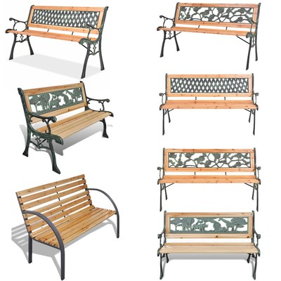 3 Seater Outdoor Wooden Garden Bench Cast Iron Legs Park Seat Furniture Chair Uk Ebay