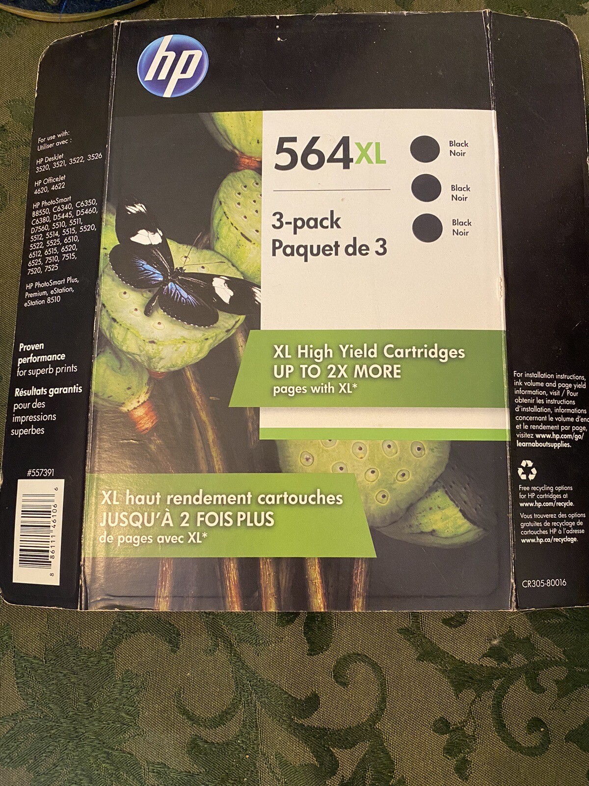 Never Opened HP 564XL Black Ink Cartridge Replacement 3-Pack