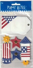 RARE! Vintage Paper Bliss PATRIOTIC Tag 3-D stickers 01487 Nice! FAST FREE SHIP