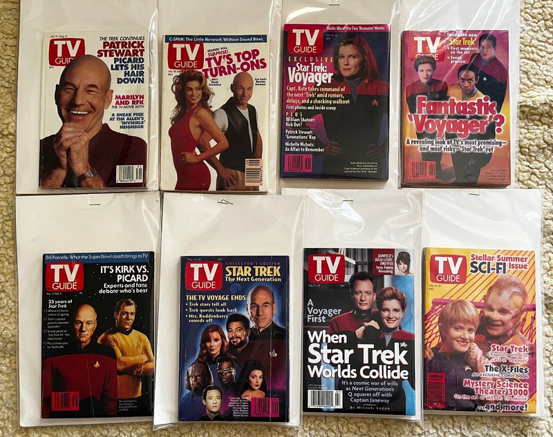 Lot of eight Star Trek TV guides boarded and in plastic. 1991-1996