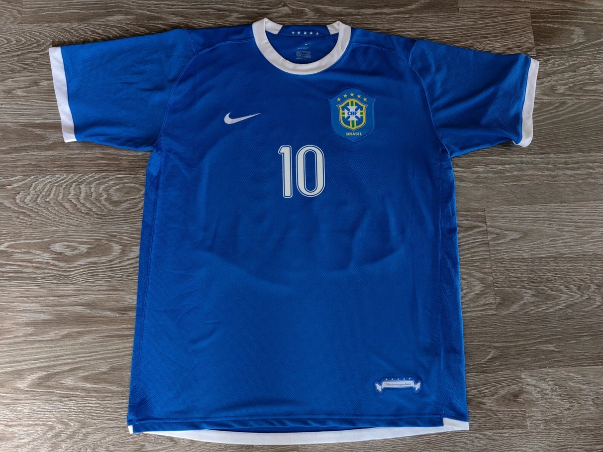 Ronaldinho 10 Jersey Brasil Away Football Shirt Nike Blue L Trikot Brazil