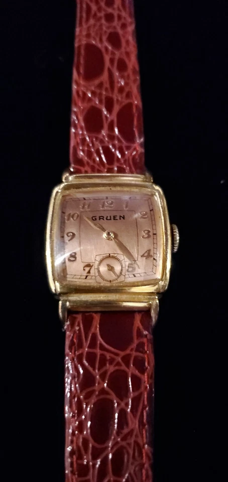 Raro bisel vintage verde, oro rosa, cuerda manual, 15 joyas, oro 10K... Foto 3 de 4