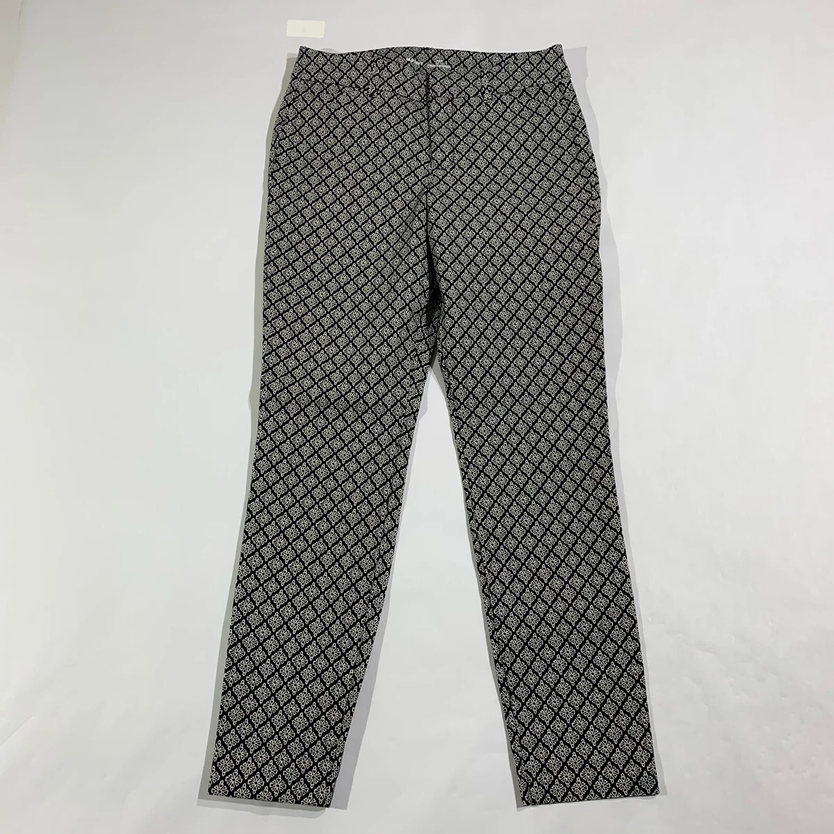 Old Navy Pixie Pants Womens 2 Black High Rise Crop Shapes Pattern Trouser  White