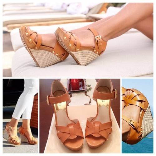 Michael Kors Women's Jet Set 6 Leather Wedges Sand