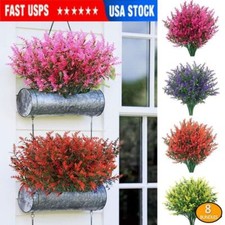 8 Bundles Artificial Flowers Fake Outdoor UV Resistant Lavender Flowers Decor US