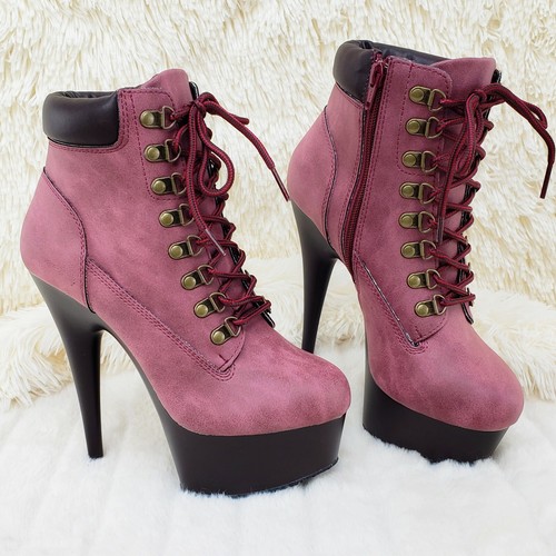 Delight 600tl Wine Nubuck Work Style 6" High Heel Ankle Boots US Size NY - Picture 2 of 10