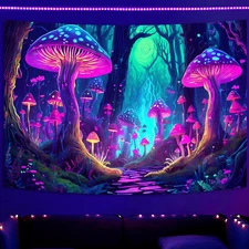 Blacklight UV Reactive Tapestry Trippy Neon Wall Hanging Glow in Dark Art Decor