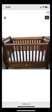 Boori Sleigh Cot Bed,  Solid brown oak wood, with mattress and an under drawer.
