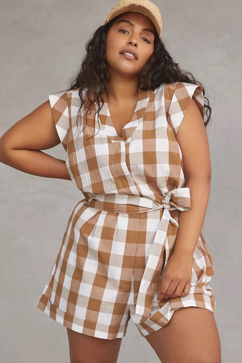 Anthropologie WHIT TWO Gingham Romper Size LP | eBay