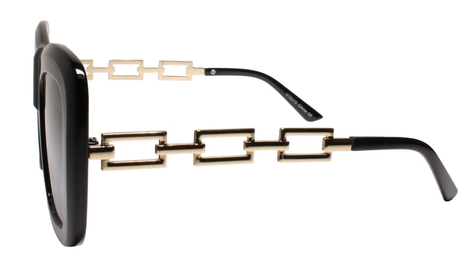 Gafas de sol negras cuadradas exageradas de gran tamaño con eslabones de cadena doradas para mujer Foto 4 de 4