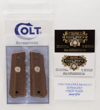 Colt Series 70 1911 Factory Original Checkered Wood Grip. Silver Medallions. New