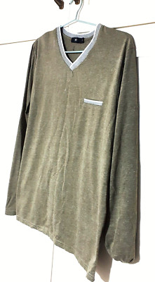 V-neck cotton blend fine knitted men jumper KHAKI color ZIP brand Size L