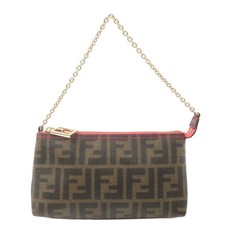 FENDI Zucca Print Chain Pouch Pink PVC Leather 8BR592 Auth Used