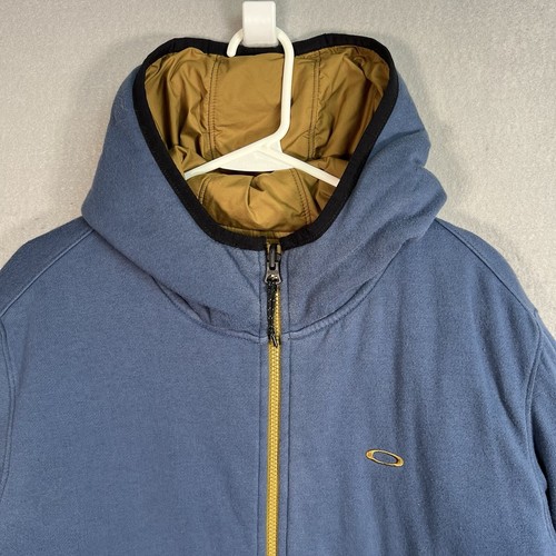 Vintage Y2k Oakley Reversible Puffer Jacket Zip Hoodie Full Zip Sweatshirt Blue - Picture 5 of 14