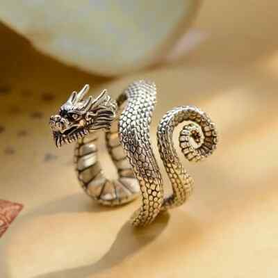 Elegant 925 Sterling Silver Charms Unique Fashion Dragon Ring One Size Fit All