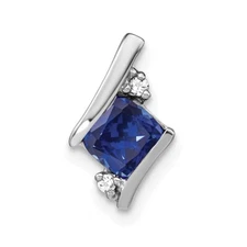 14K White Gold Cushion Lab-Created Sapphire and Diamond Chain Slide Pendant