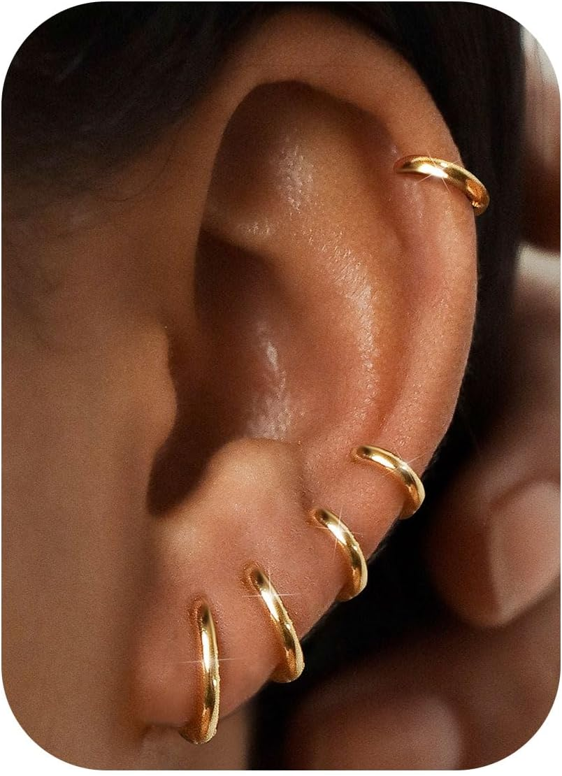 5-Piece Lightweight Sterling Silver Tiny Huggie Hoop Earrings Set for Women