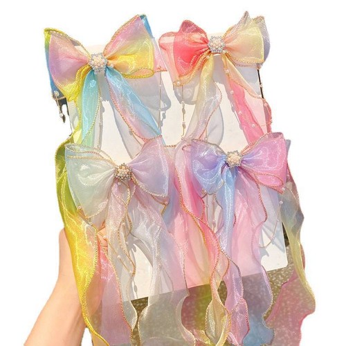 Girls Hair Clips Cute Colorful Bow Ribbon Chiffon Fashion Sweet Hair Accessories - Picture 5 of 17