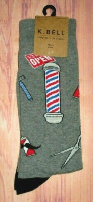 MENS K.BELL BARBER GRAY CREW SOCKS ONE SIZE (SHOE SIZE 6.5 -12)