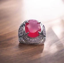 Ruby Oval Cut Gemstone With 925 Sterling Silver Ring For Men's #A199