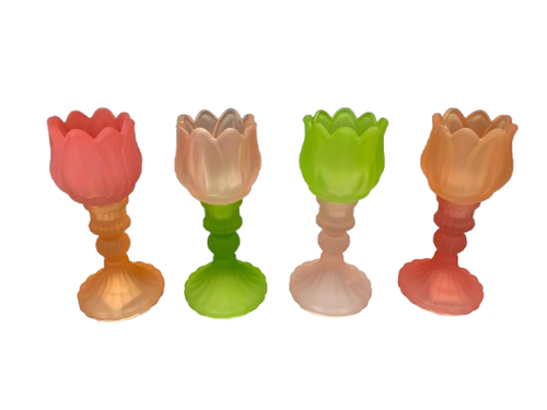 (7,45€ /Stück) 4x Teelichthalter in Tulpenform farblich sortiert H-17 cm - Bild 2 von 10