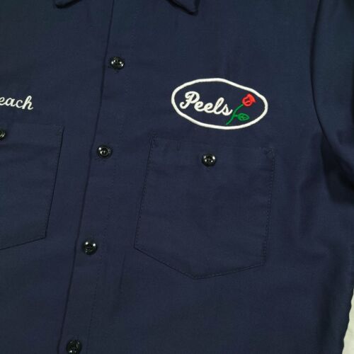 Peels NYC Shirt Mens Small Blue Flower Pockets Work Shirt Long Sleeve Peach Twil - Picture 3 of 10