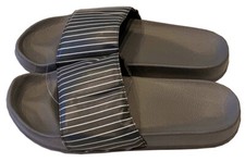Mens Slip On Sport Sandals Slides Rubber Flip Flops Shower Slippers Gray Strip 9