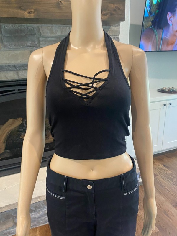 Express One Eleven Black Halter Crop Top Size S - 022