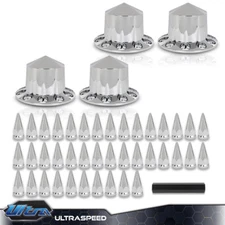 New 4pcs Rear Hub Cover For Semi Truck Wheel Cover 33mm Nut Covers Spiked Silver
