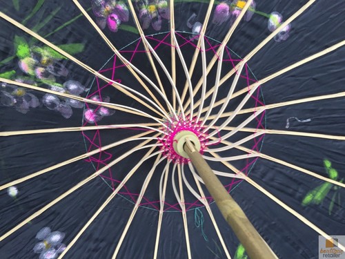 PARASOL UMBRELLA Chinese Japanese Bamboo Flower Pattern Fabric 80cm Diameter - B - Picture 5 of 5